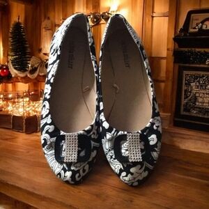 Snakeskin flats Olivia Miller slip on black & white w stones (10) flat c…